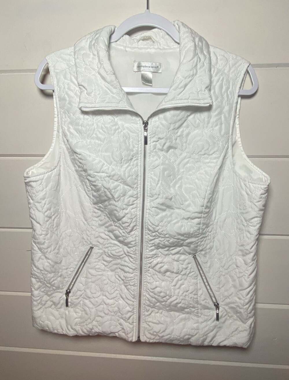 Puffer Vest,Christopher & Banks , Size L White Quilted